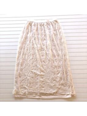 Vintage 90s Lace Maxi Skirt Cream Off White Boho Romantic Lined Long Size 14